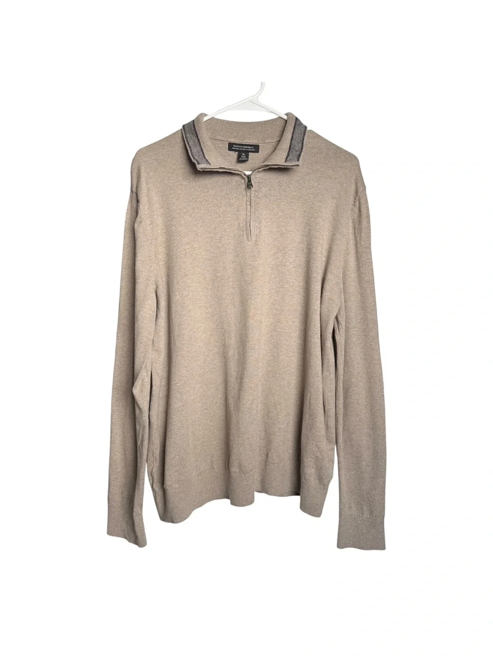 Banana Republic Premium Cotton Cashmere Quarter-Zip Sweater Mens Size XL Tan